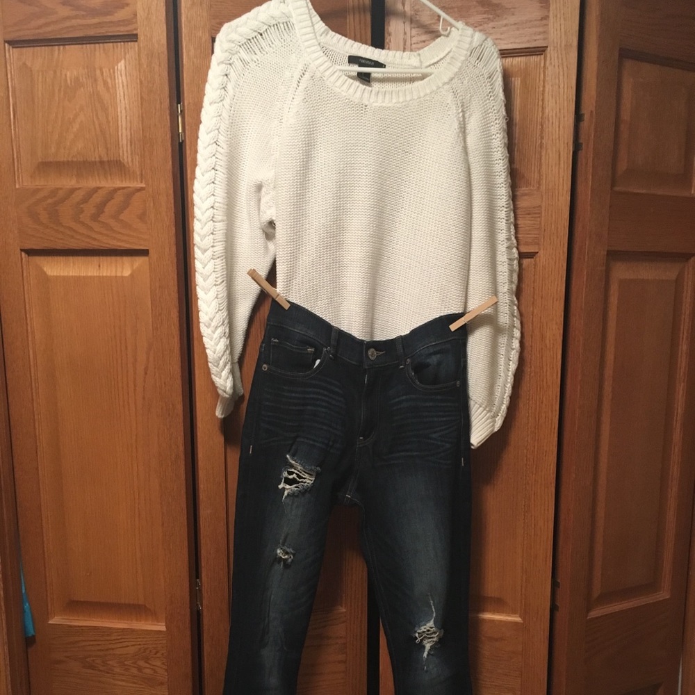 F21 Sweater & Express Ripped Jeans